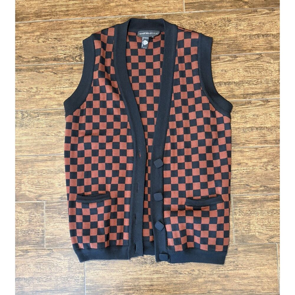 Andrea Jovine Checkered Wool Sweater Vest - M